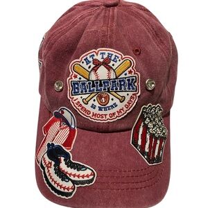 Red Baseball Cap with Fun Patches